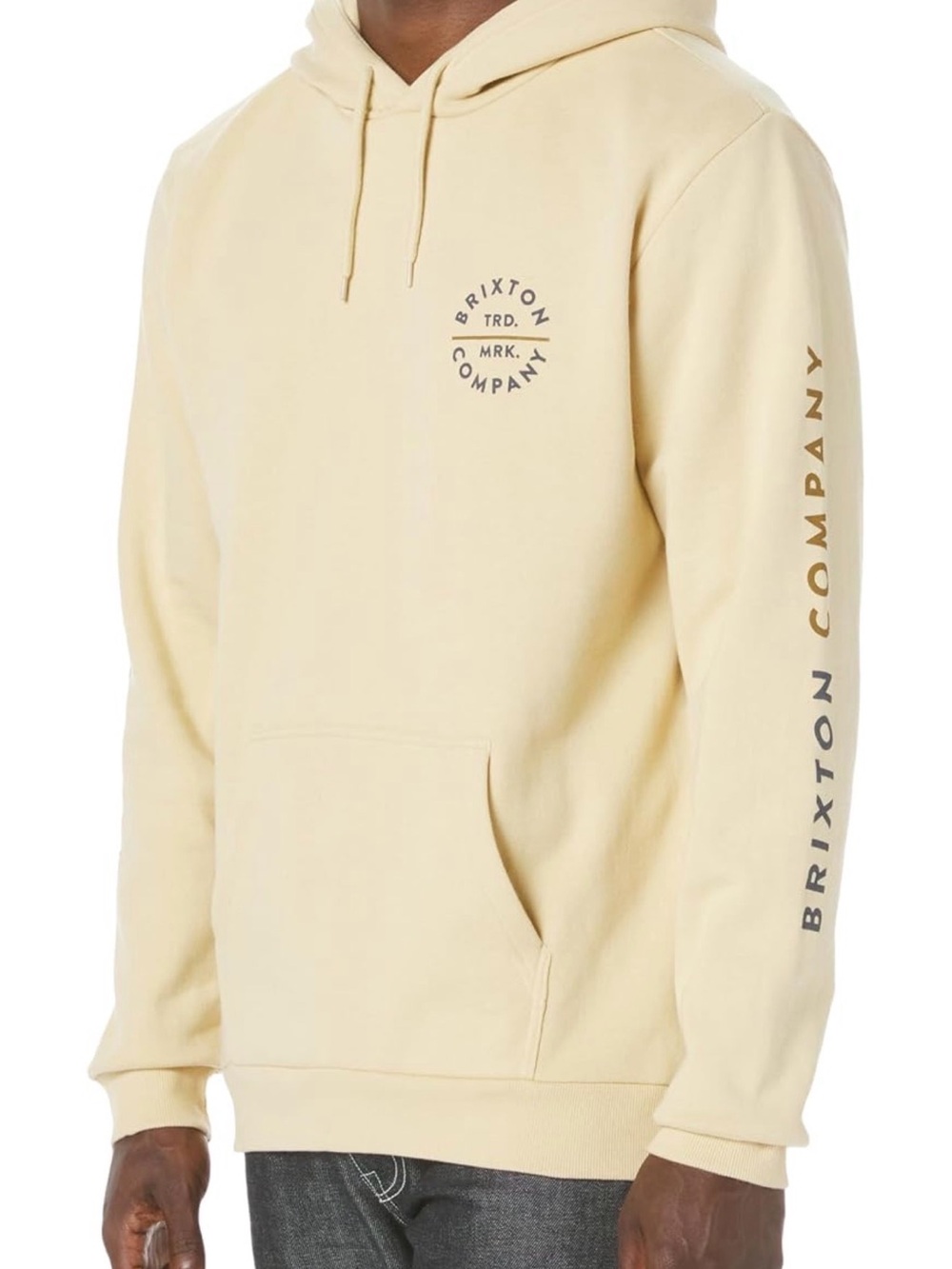 Brixton Beige Pullover Hoodie with Sleeve Logo